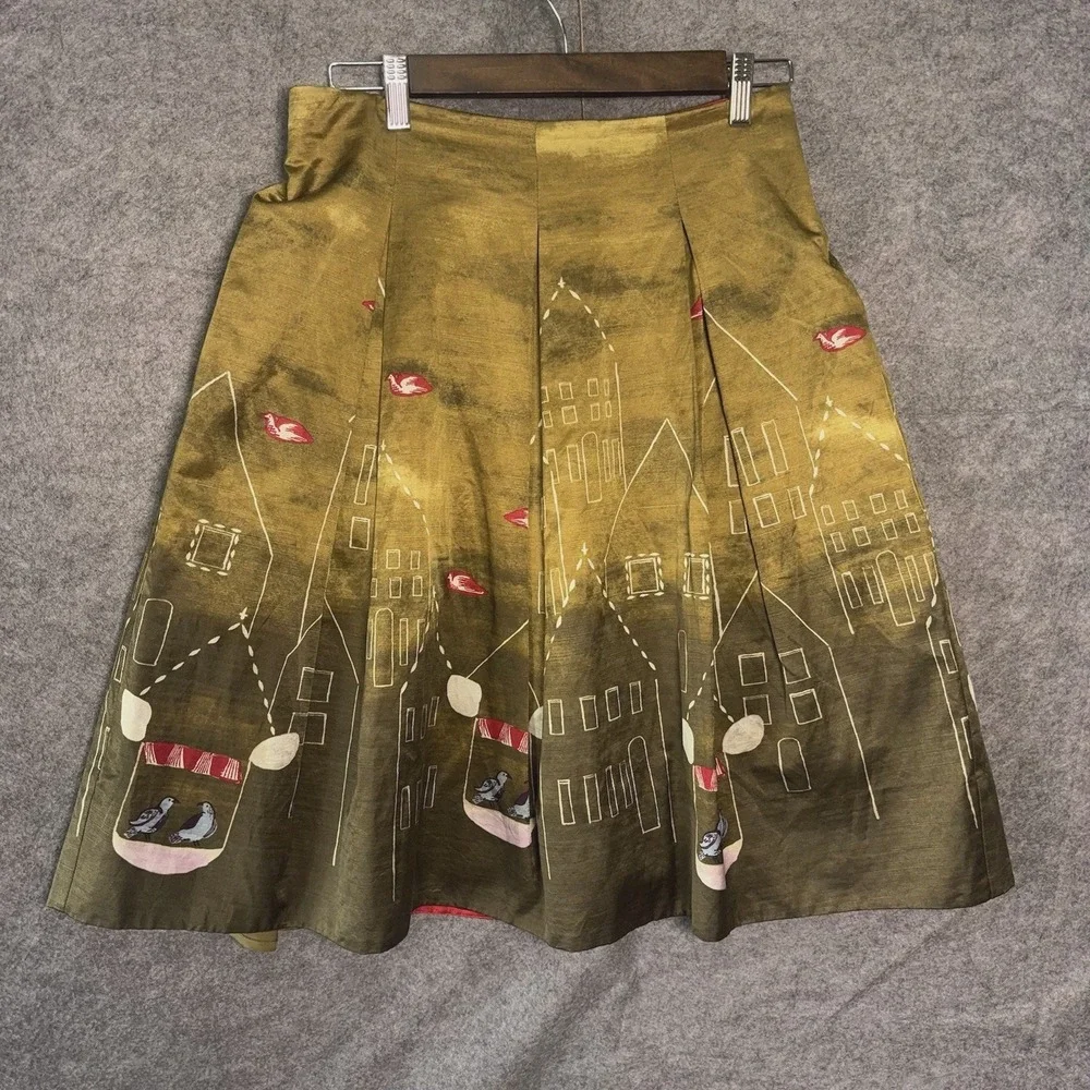 Maeve Feathered Village Silk Blend‎ Skirt Womens Sz 4 Pleated Lined Lightweight